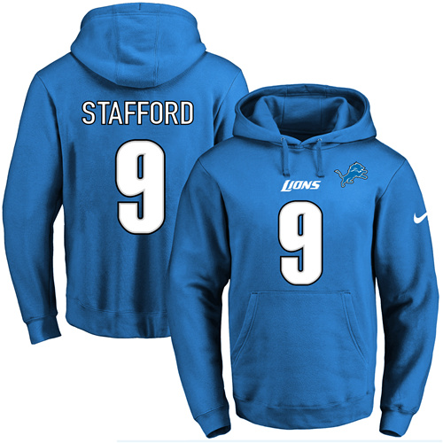 Nike Lions #9 Matthew Stafford Blue Name & Number Pullover NFL Hoodie